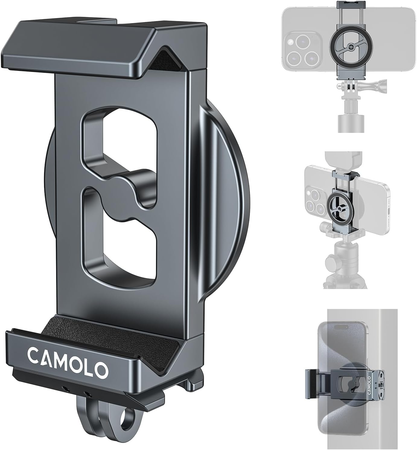 CAMOLO GEEK 1/4"-20 16 Metal Phone Tripod Mount with Arca Port & Magnetic Action Camera Adapter, Adjustable Smartphone