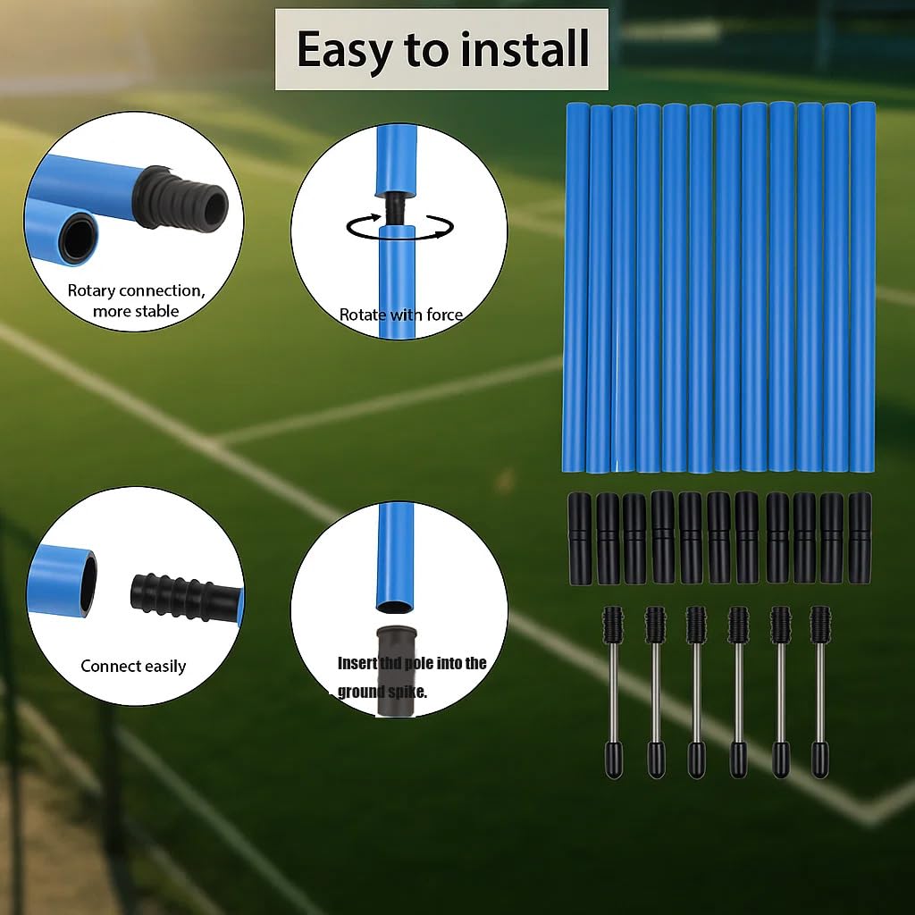 Soccer Agility Training Equipment Set - 6 Pro 59" Spliceable Agility Poles with Ground Spikes, 1 20ft Speed Ladder, 10 Soccer Cones, Jump Rope & Carry Bag for Youth Soccer & Football Drills (blue)