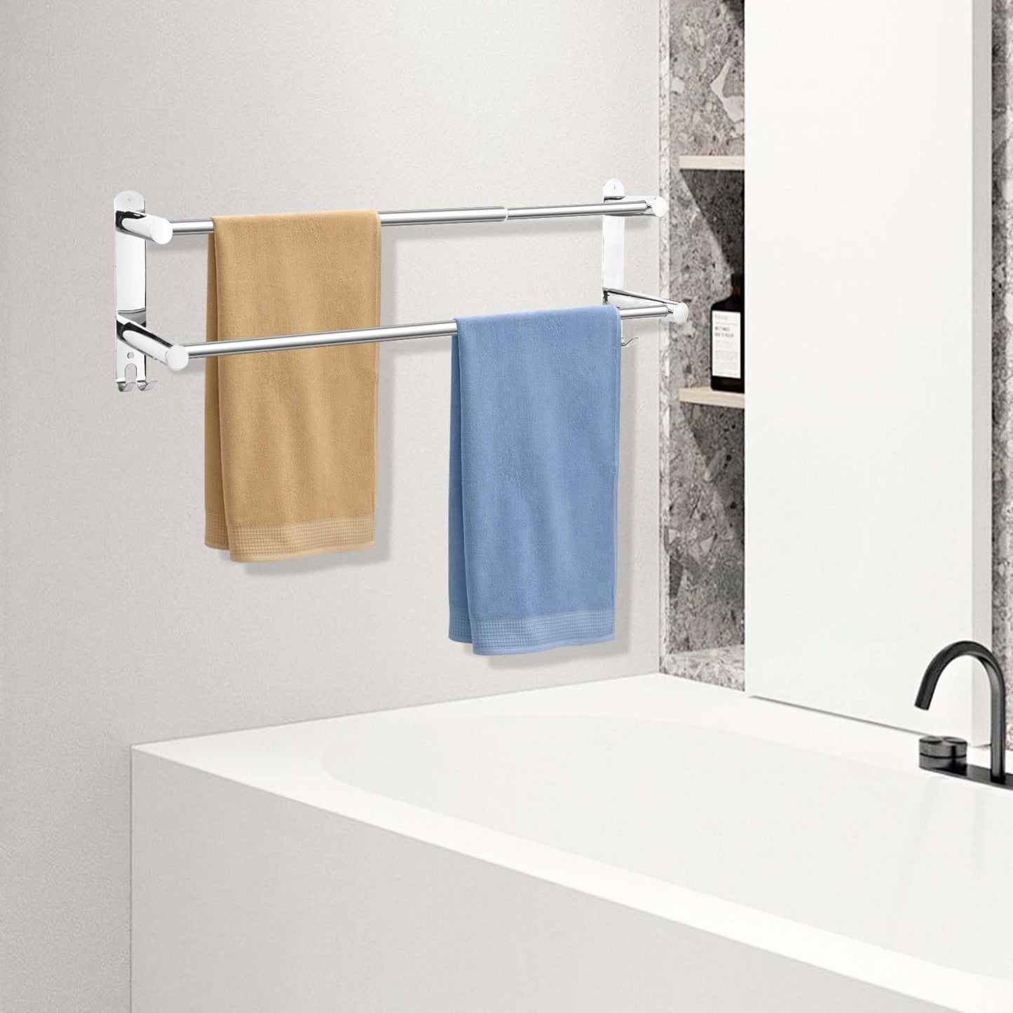 KAHCNVN Stainless Steel Double Towel bar,adjustable16-28IN Double Towel Racks for Bathroom Wall Mounted,Suitable for Bathrooms and Kitchens