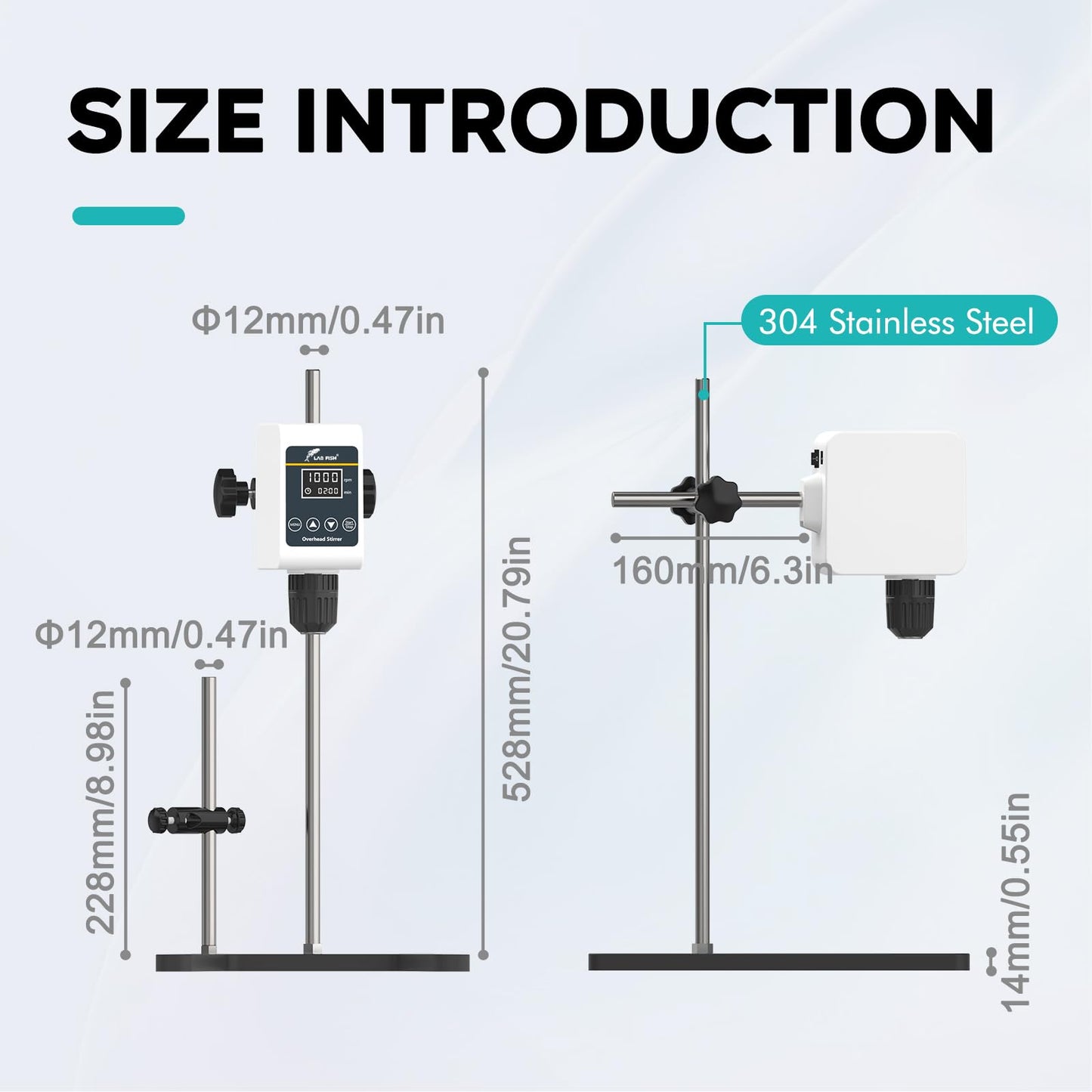 LAB FISH Digital Overhead Stirrer(OS-5S) 10L Capacity 100-1200 RPM Timing 1min-24h Variable Speed Mixer Handles High Viscosity Liquids for Chemical/Reagents/Paints