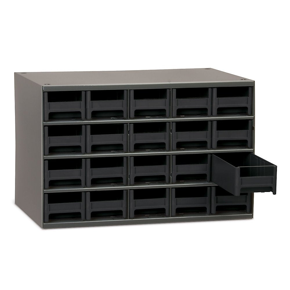 Akro-Mils Steel Garage Storage Cabinet, Small Parts Organizer Metal Cabinet for Hardware, Nails, Screws, Bolts, Nuts, and More, 17" W x 11" D x 11" H, 20-Drawer, Gray Cabinet/Black Drawers (19320)