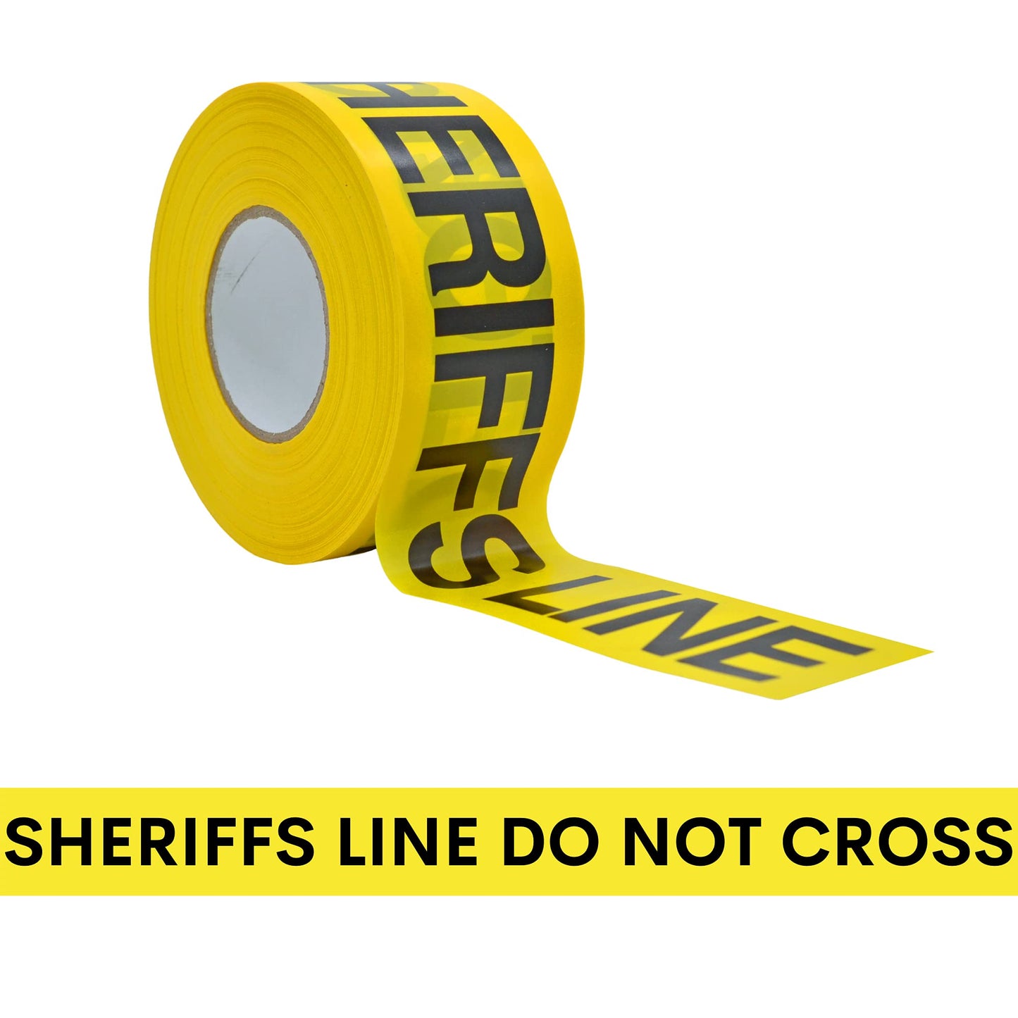 WOD BRC-SLDNC Barricade Caution Tape - 3 inch x 1000 feet (Bulk Case 8-Rolls) High Visibility Yellow w/Bold Black Text Sheriff's LINE DO NOT Cross for Workplace Safety, Non-Adhesive & Heavy-Duty