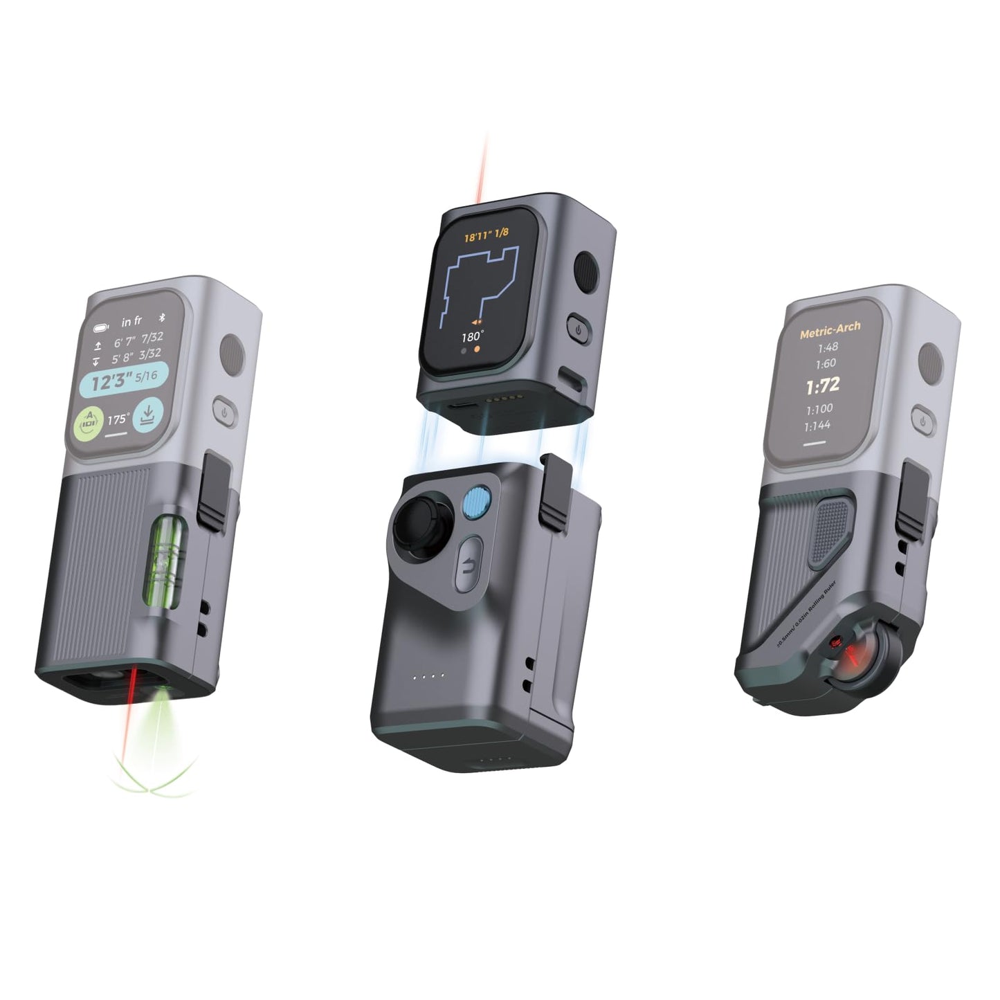 HOZO M-Cube Pro Laser Measuring Tool Combo:4 Modules Build to Adapt, M-Tripod & M-Protection Case, Rechargeable Modular Laser Distance Meter with Bilateral Laser, Digital Scale Roller | Bluetooth App