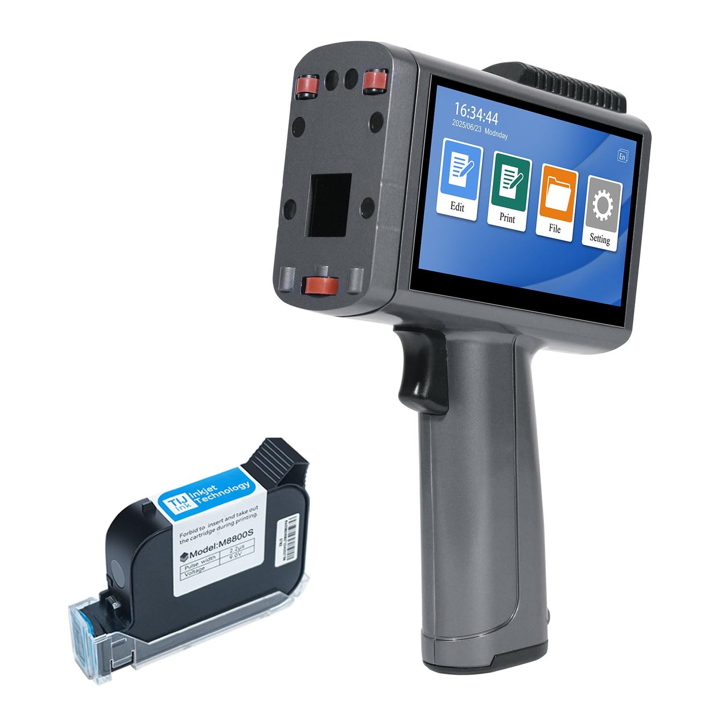 ZHONGMIN Handheld Inkjet Printer with 42ml Quick-Drying Ink Cartridge for Text/Date/Barcode/Logo, Metal Body, 4.3" Touch Screen, Print Height 0.08"-0.5", Portable Industrial Coding Machine ZM-C120L