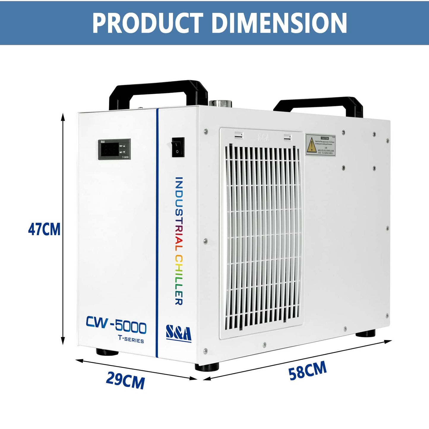 S&A CW-5000 DG Industrial Water Chiller 7L 1.14HP 2.64gpm Water Cooling System for 40W 50W 60W 70W 80W 90W 100W CO2 Laser Engraving & Cutting Machines,Cools 3868 BTU/Hour