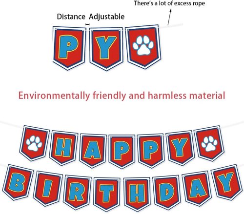 Cartoon Dog Paw Happy Birthday Banner - Adorable Decorations for Boys' 1st, 2nd, & 3rd Birthday Parties