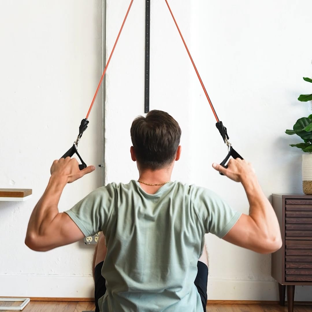 Space Saver Gym Wall Anchor System with 4 Resistance Bands – Home Workout Station with Adjustable Rail & Rail Car | Full-Body Strength Training, Physical Therapy, Rehab & Small-Space Exercise Kit