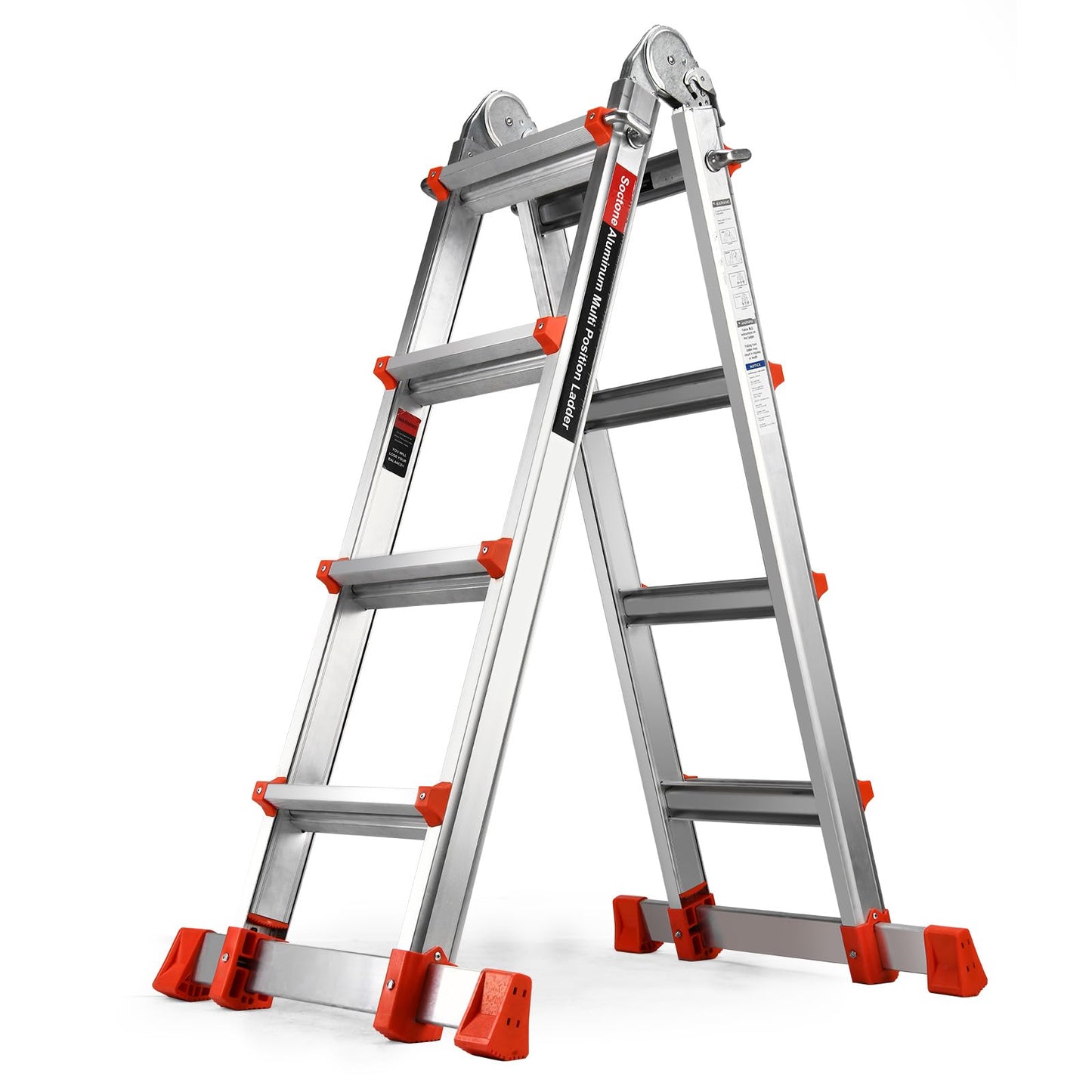 Soctone Ladder, A Frame Extension Ladder, Multi Position with Stabilizer Bar, 330 lbs Weight Rating Telescoping Ladder for Household or Outdoor Work, 14 Ft, Orange