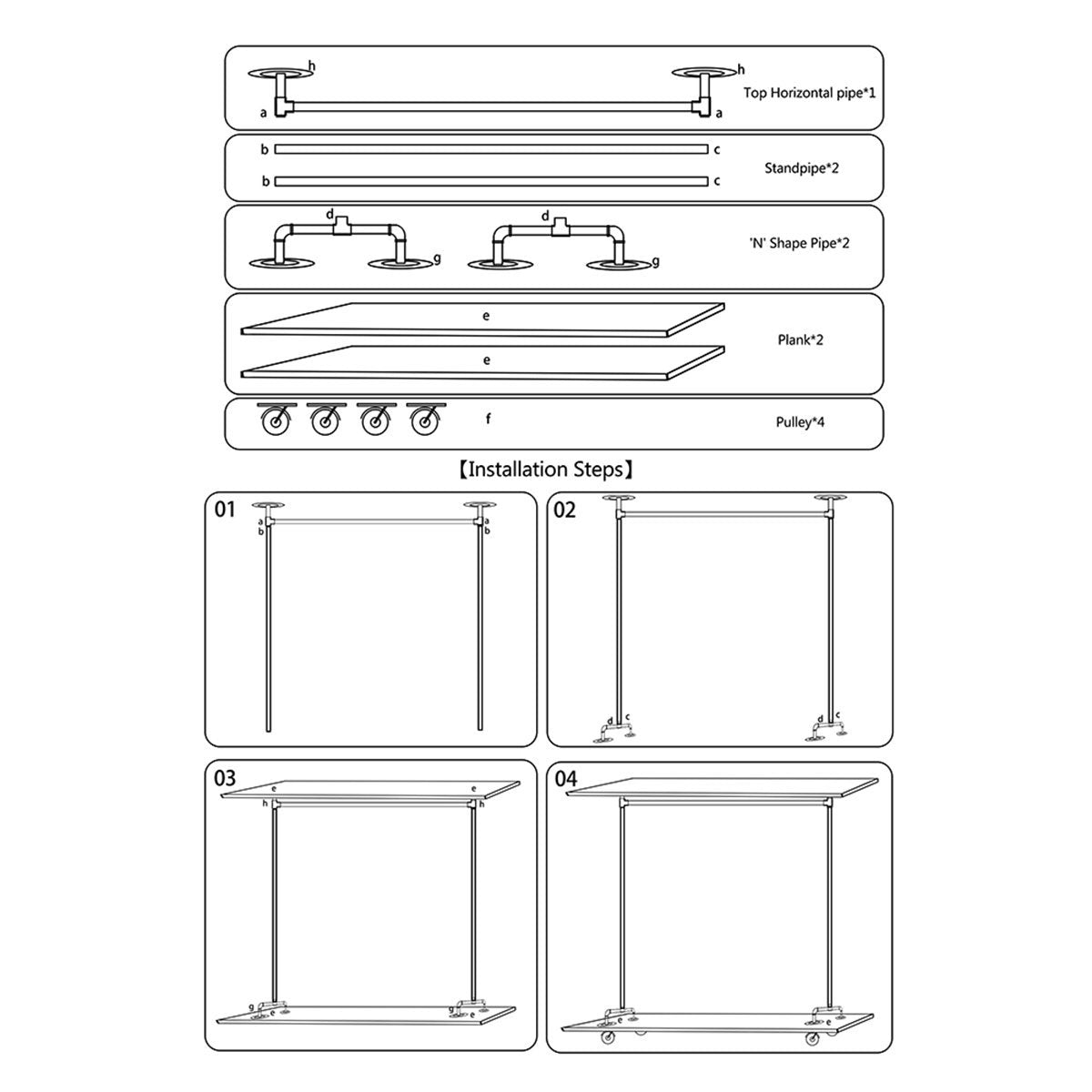 MBQQ Industrial Decorative Clothes Rack, Black Silver, Wood and Iron, 47.2"L x 63"H x 13.8"W