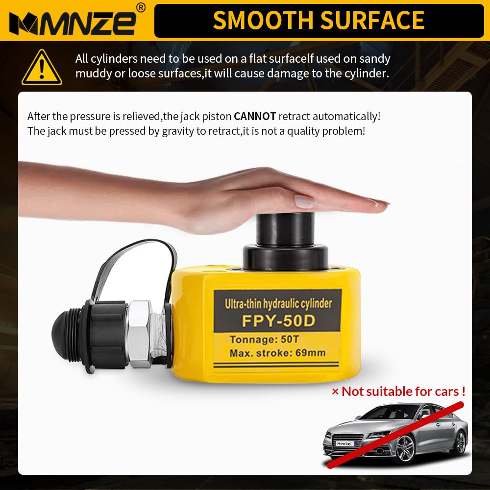 MMNZE 50T 65mm/2.6" Stroke Hydraulic Cylinder Low Profile Jack Multi-Section Ram Jack Lifting Cylinder for Machinery Ship Bridge Construction