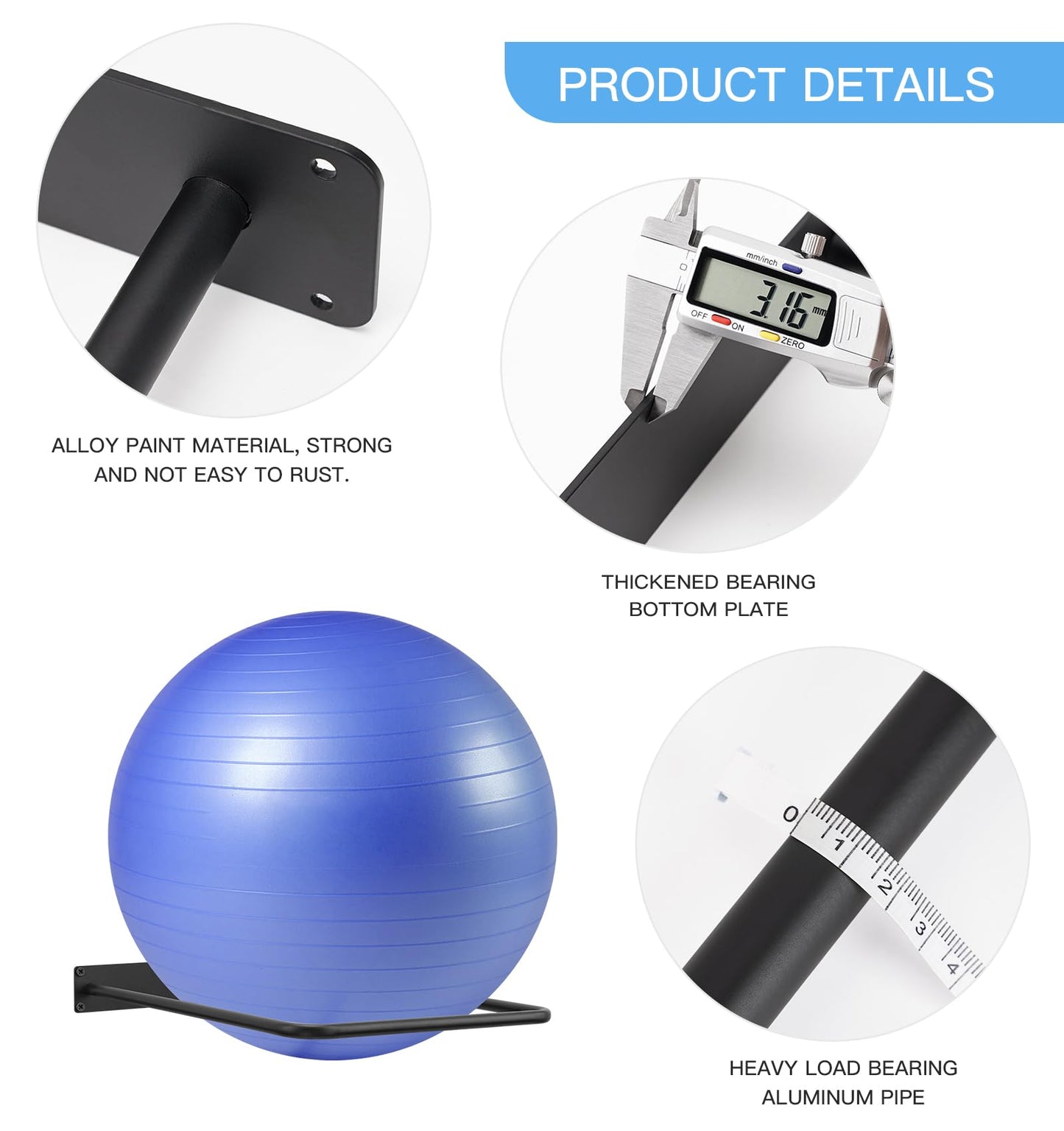 DNYLHRLZ Large Stability Ball Wall Rack - Yoga Ball Storage Rack for Studio, Gym or Home (1 Black)