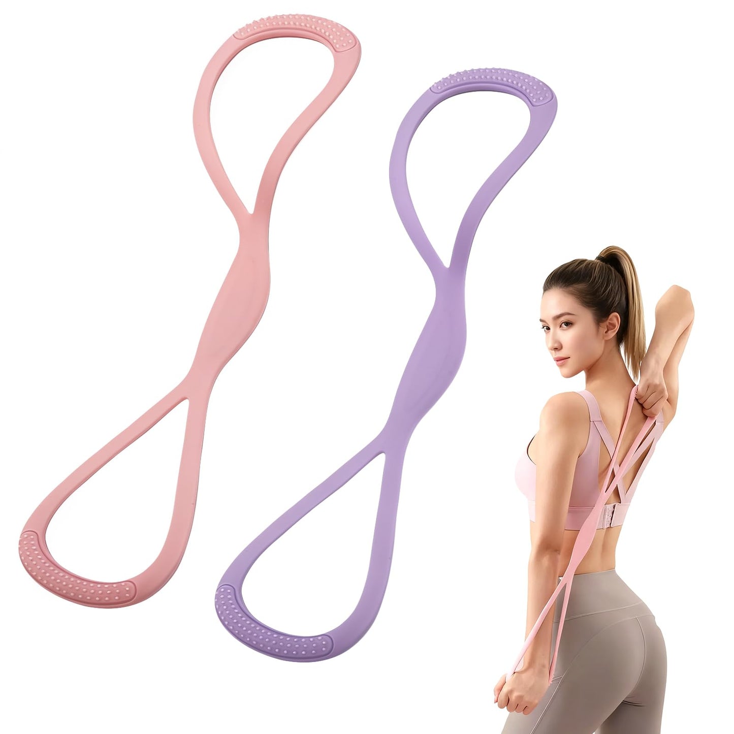 8 Resistance Band for Women, 2 Pcs Exercise Bands Resistance Bands with Handles, Portable 8 Shaped Exercise Band Stretch Bands for Strength Training Yoga Pilates