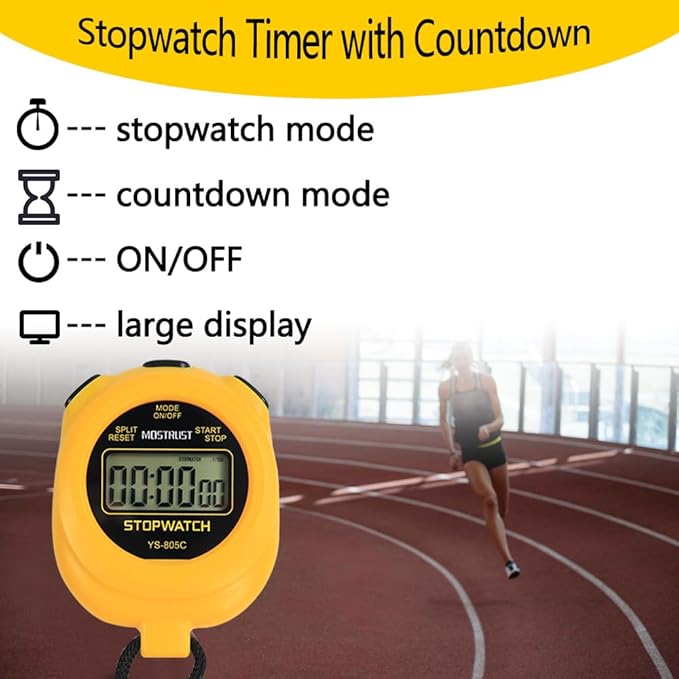 Digital Simple Stopwatch Timer, Single Lap Stopwatch Countdown Timer with On/Off, AAA Battery(Included) Stopwatch for Kids Students Coaches (Yellow)
