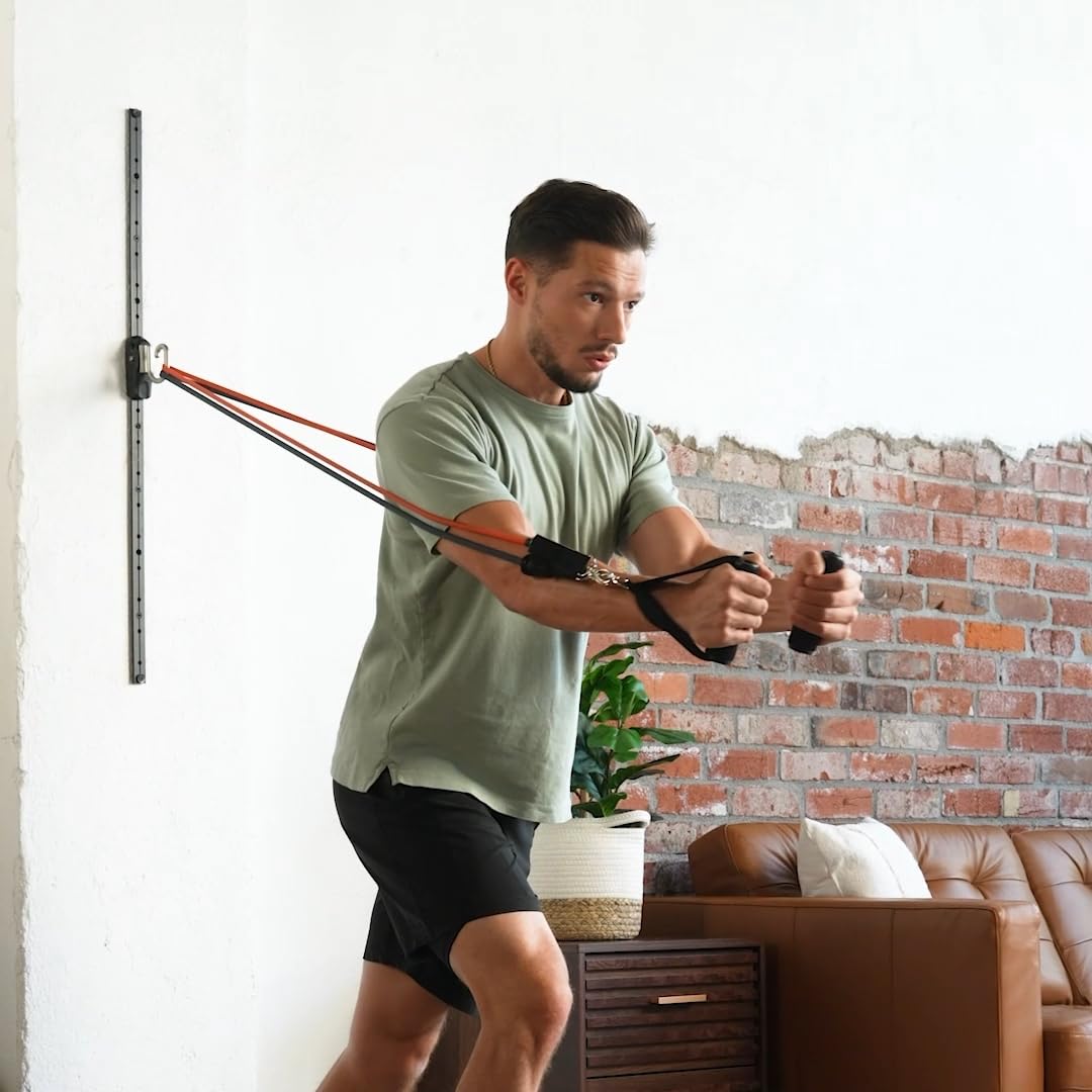 Kinetic Bands Space Saver Gym Resistance Bands Wall Anchor System – 2 Rails & 2 Rail Cars | Adjustable Home Gym for Strength, Rehab & Full-Body Workouts (Without Resistance Bands)