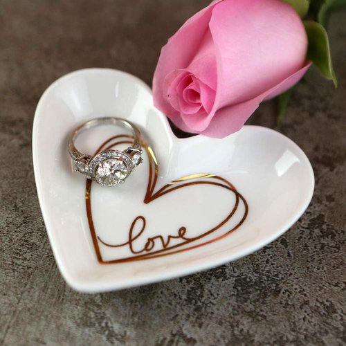 Kate Aspen Shaped Ceramic with Gold Foil Trinket Dish, Love Heart Small, (Pack of 3)