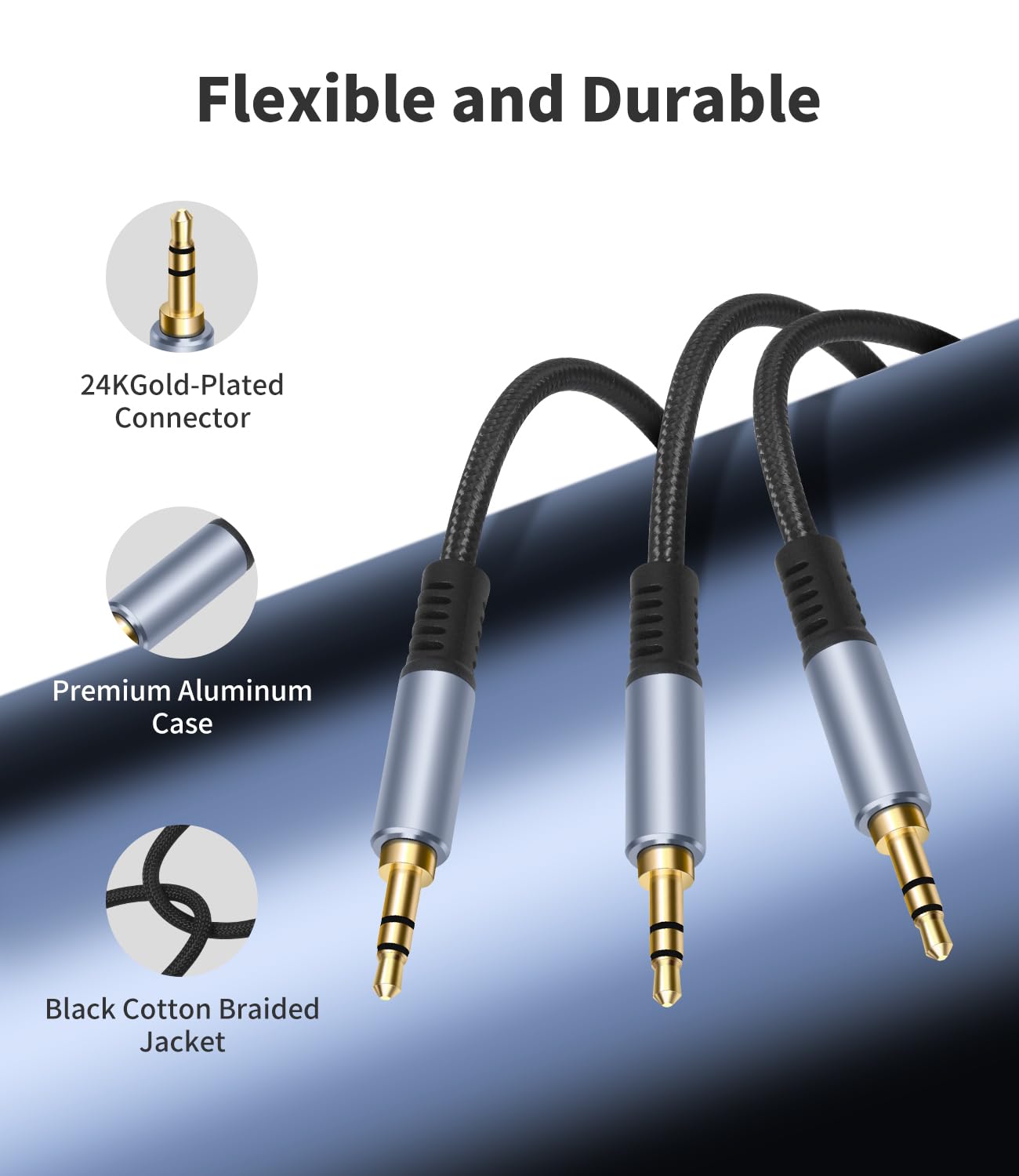 Menewstart 1/8" 3.3FT, 3.5mm Sets TRS Stereo Splitter Cable Black, Male to Dual Male, Y-Splitter Stereo Audio Cable