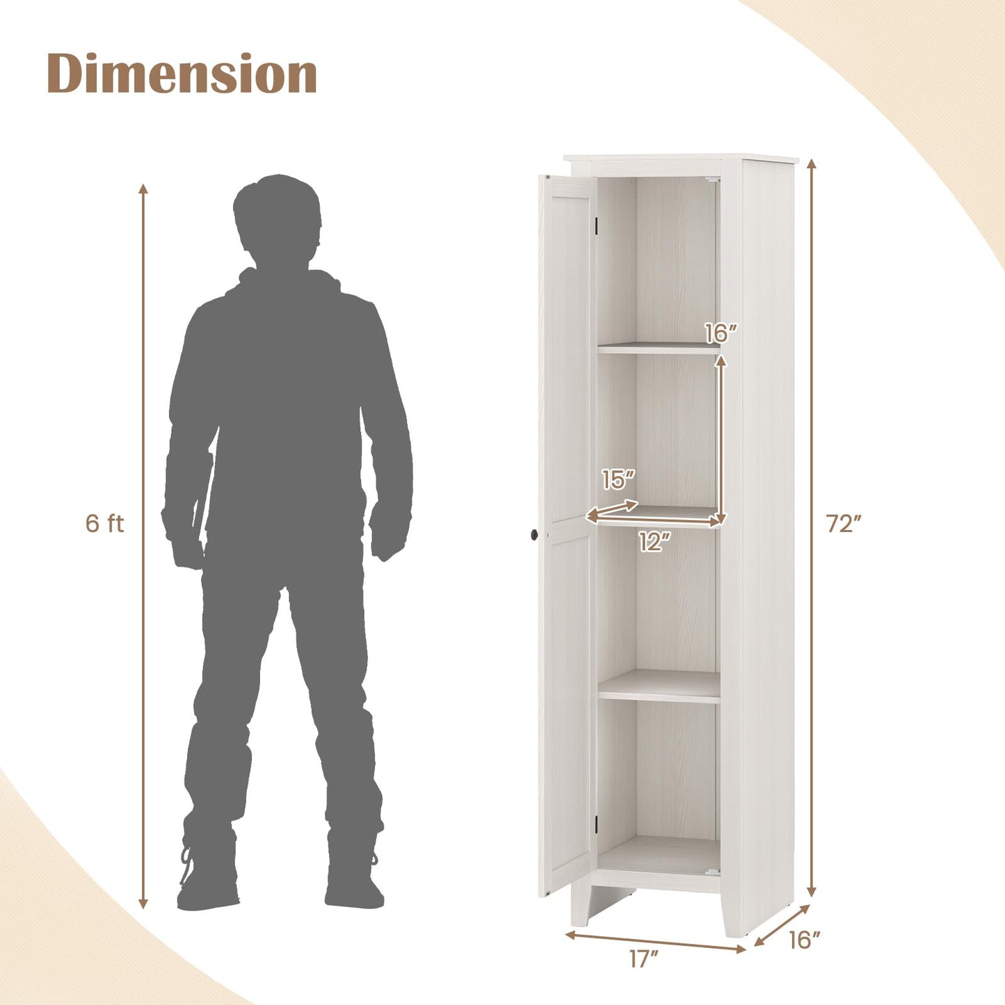 Giantex 72-Inches Narrow Storage Cabinet, Tall Bathroom Floor Cabinet with 4 Shelves, Barn Door, Anti-tilt Device, Raised Feet, Slim Storage Unit for Small Spaces, Living Room, Home Office, Kitchen
