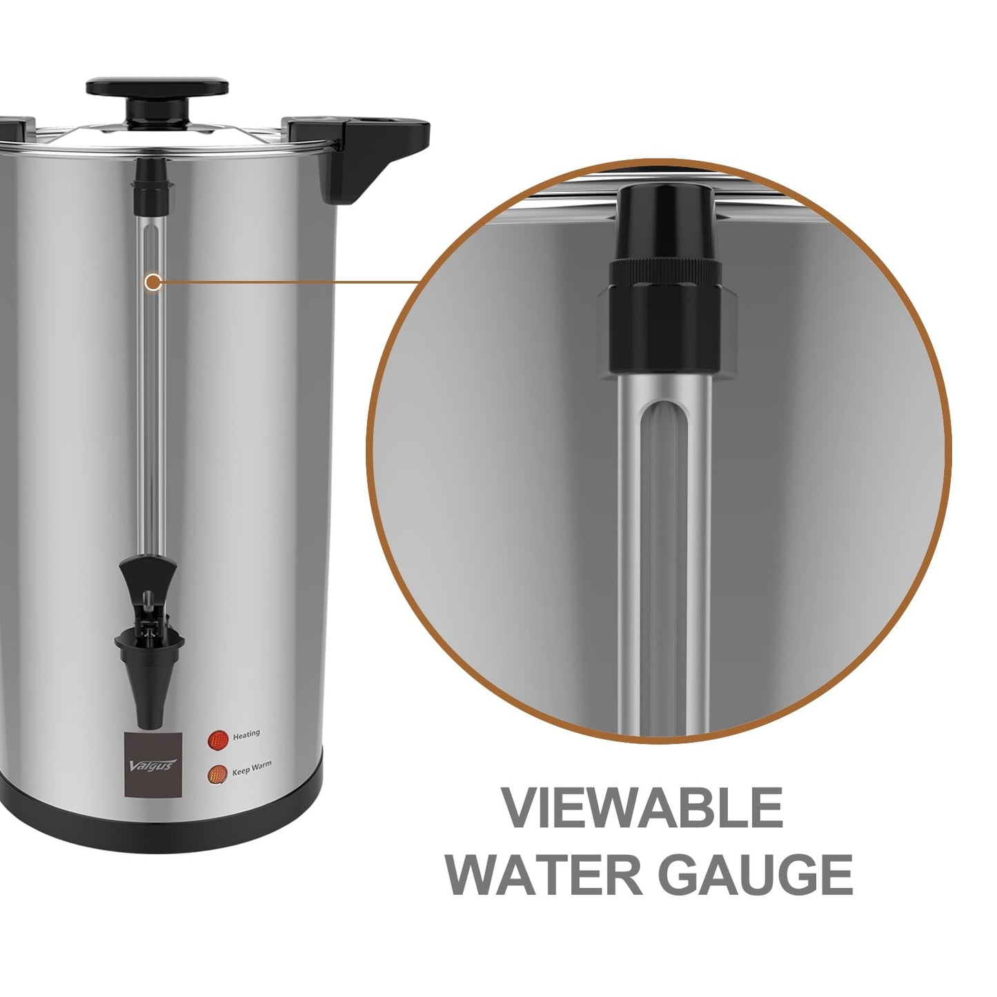Valgus Commercial Grade Stainless Steel 80-Cup 12L Percolate Coffee Urn Coffee Maker with Automatic Temperature Control Hot Water Urn for Parties, Office, Wedding and Catering Events