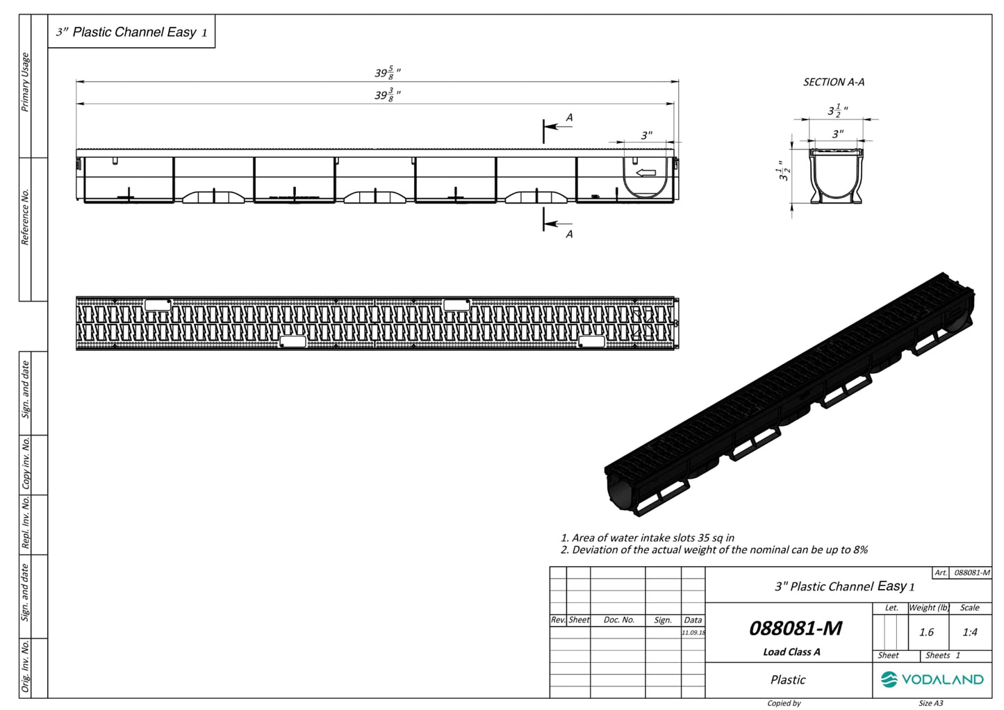 Vodaland - 3 Inch Trench Drain System with Outlet! - Black (3)