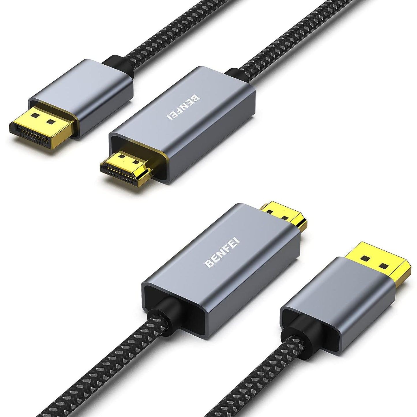 4K 6 2 Pack[Aluminum 1.2 1.4 BENFEI DisplayPort to HDMI Feet Cable Shell, Nylon Braided], Uni-Directional DP Computer
