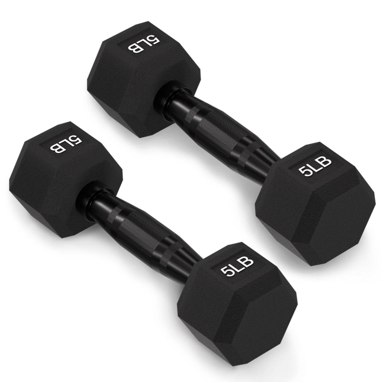 Fitvids Rubber Encased Exercise & Fitness Hex Dumbbell with Anti-Slip Metal Handle for Home Gym, 5 LB Pair