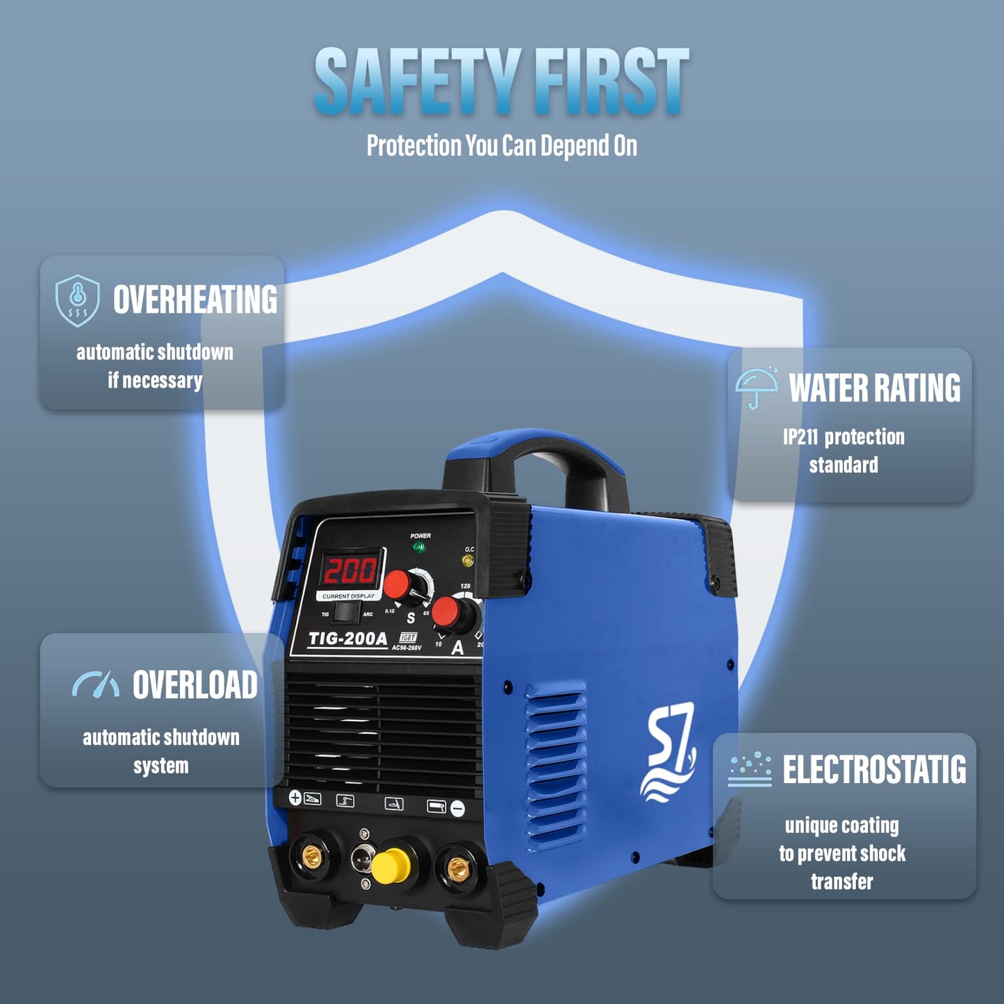 S7 200A HF Start TIG Welder, DC TIG and Stick Welder, 110V/220V Dual Voltage Portable Welding Machine for Garage Repair, DIY Projects, Stainless Steel and Mild Steel