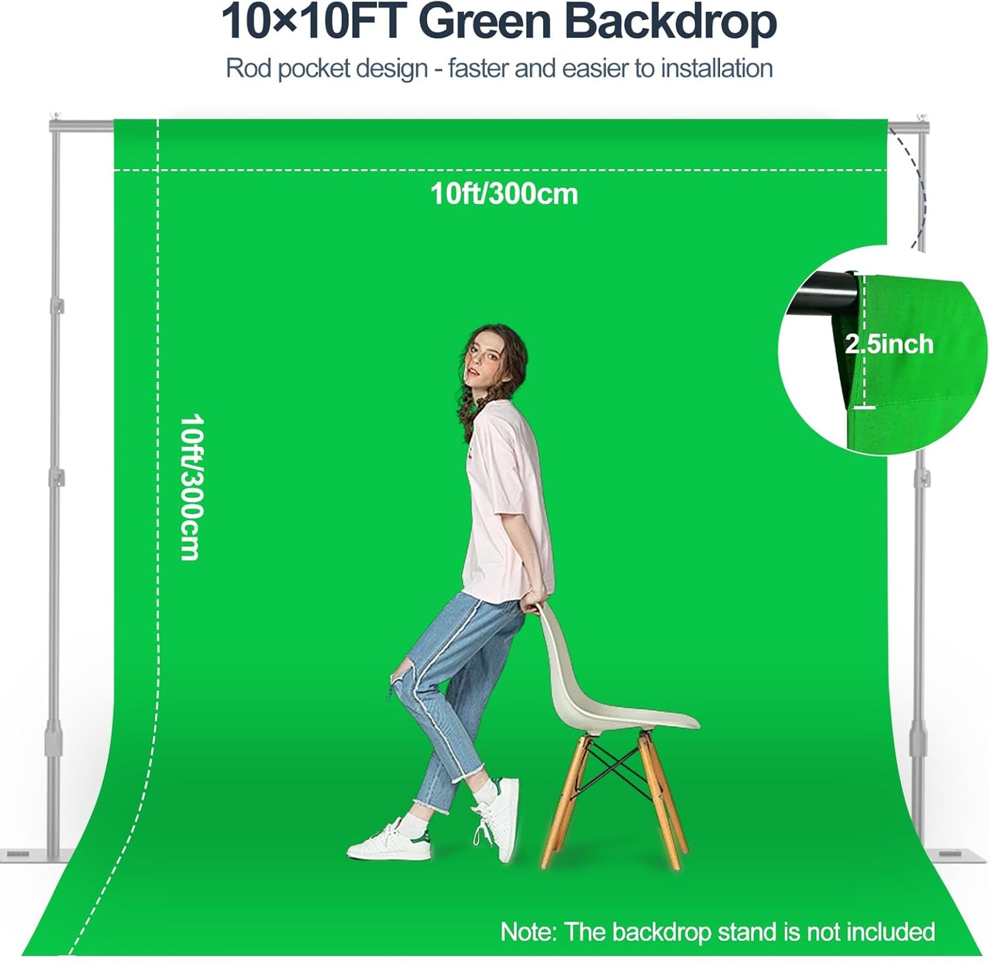 Qoolfoto 1010FT Green Screen Backdrop, Photography Chromakey Greenscreen Background Sheet for Zoom Meeting, Polyester