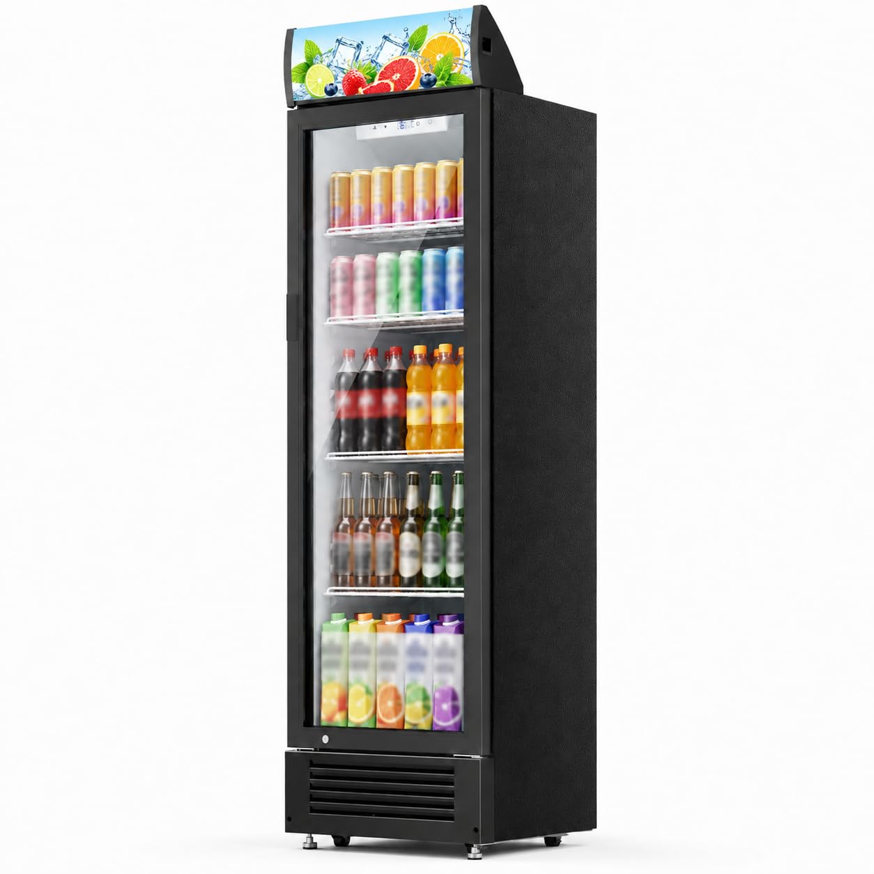 Kismile 9.1 Cu.Ft Large Commercial Refrigerator with Customizable Lightbox, Display Fridge with Wheels, Lock & Key, Double-Tempered Glass Beverage Refrigerator for Bar, Restaurant, Outdoor