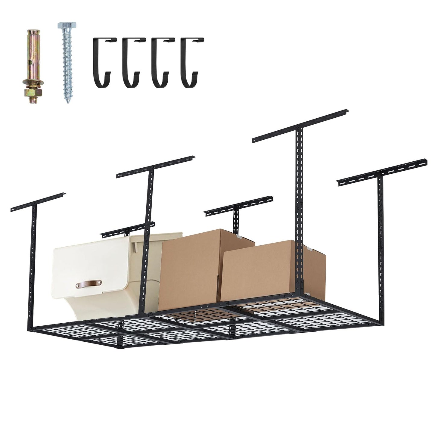 EliteEdge 【3x8 Ft丨600 LBS Capacity 】 Heavy Duty Garage Ceiling Storage Racks - Height Adjustable Overhead Garage Storage Rack Organization - Ceiling Mounted Storage Racks