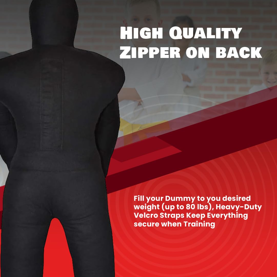 Kids Grappling Dummy – Unfilled Wrestling, Jiu Jitsu & MMA Training Partner for Kids - Durable Canvas - UNFILLED (Black, 100 CM)
