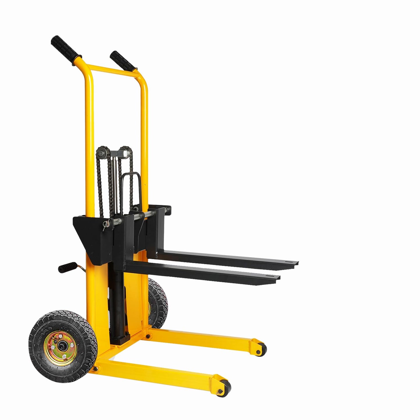 Manual Forklift Pallet Jack, 440 Lbs Capacity Hydraulic Material Lift 35" Lift Height with Adjustable Forks and Fixed Legs, Hand Truck Lift Tire Wheel