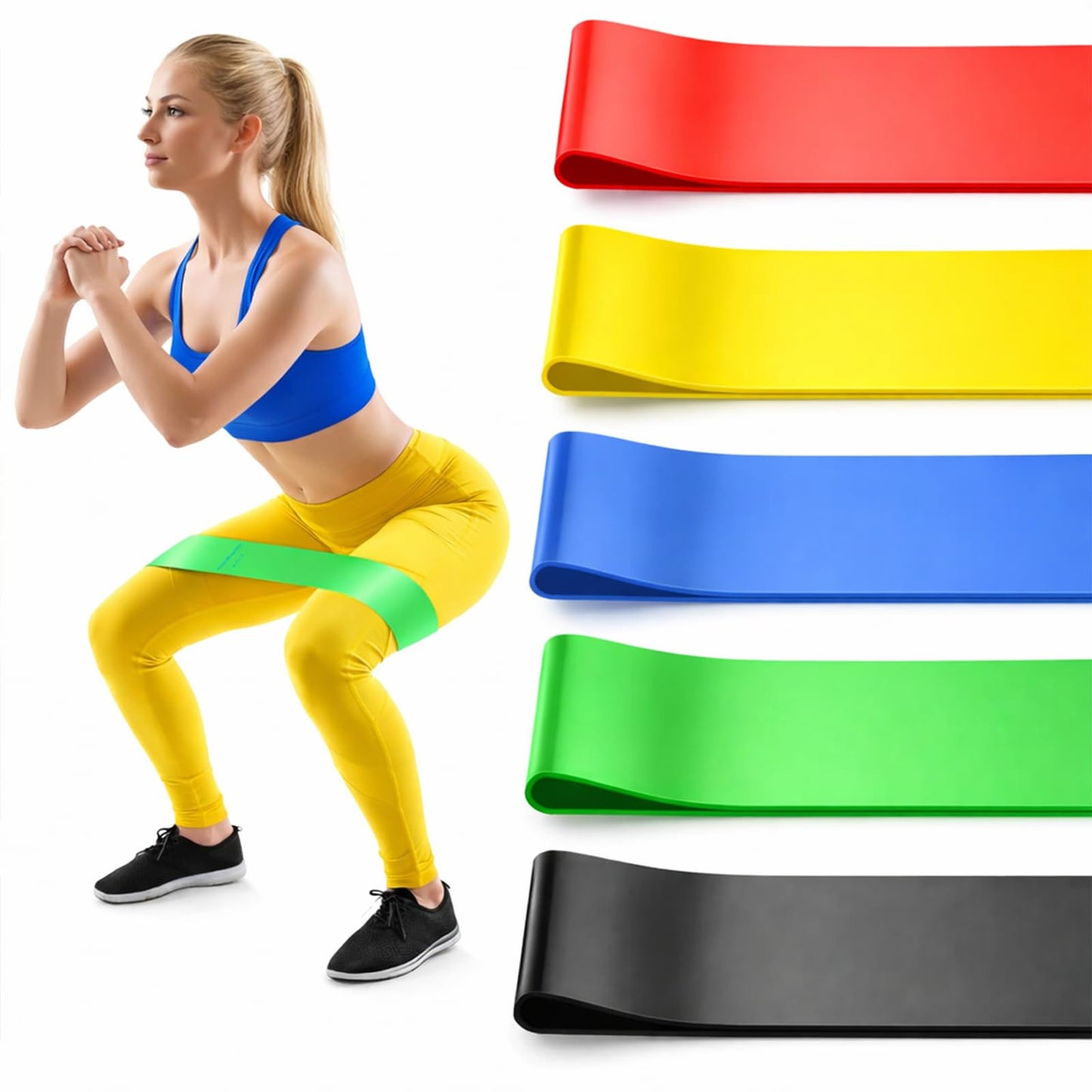 Resistance Bands for Working Out, 5 Pack Elastic Exercise Bands for Strength Training, Stretching, Workout, Home Gym Equipment for Women Men, Pilates Yoga Physical Therapy, Leg Glute Arm Exercise Kit