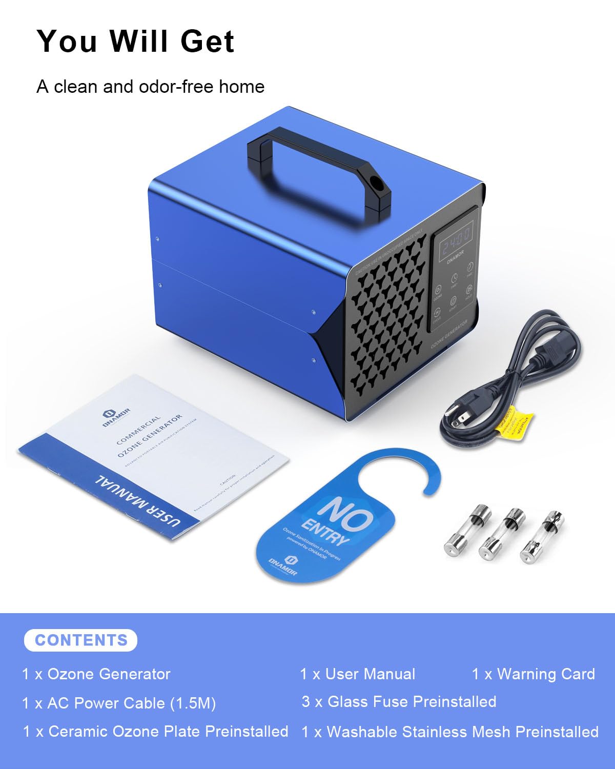 ONAMOR Digital Ozone Generator Odor Eliminator 180,000mg, High Capacity Ozone Machine Odor Removal Up to 8,000 Sq.Ft, Ionizer Deodorizer Ozonator for Home, Car, Smoke, Pet Room