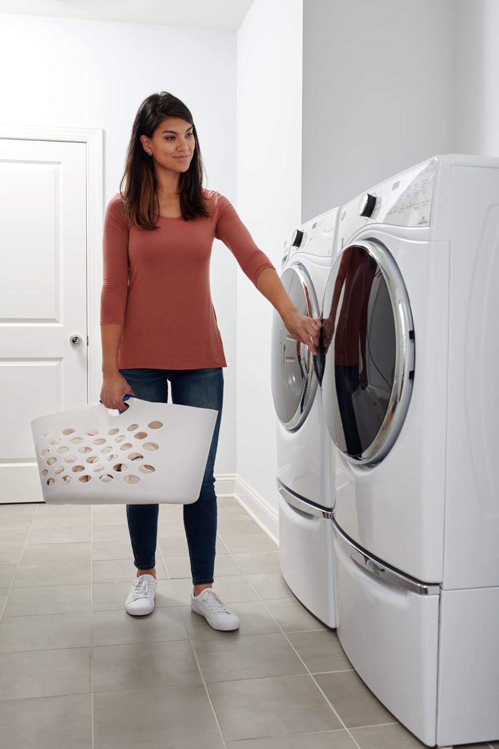 Rubbermaid Flexible Laundry Basket - 1.5 Bushel Capacity with Convenient Carrying Handles | White Storage Solution for Home & Garage