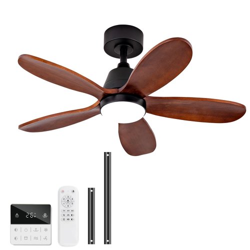 KENSID 36 Inch Wood Ceiling Fans with Lights and Remote, Modern Ceiling Fan with Light, 5 Blades, Dimmable, Wall Switch, Reversible DC Motor, Memory Function, Indoor Outdoor for Bedroom Patio