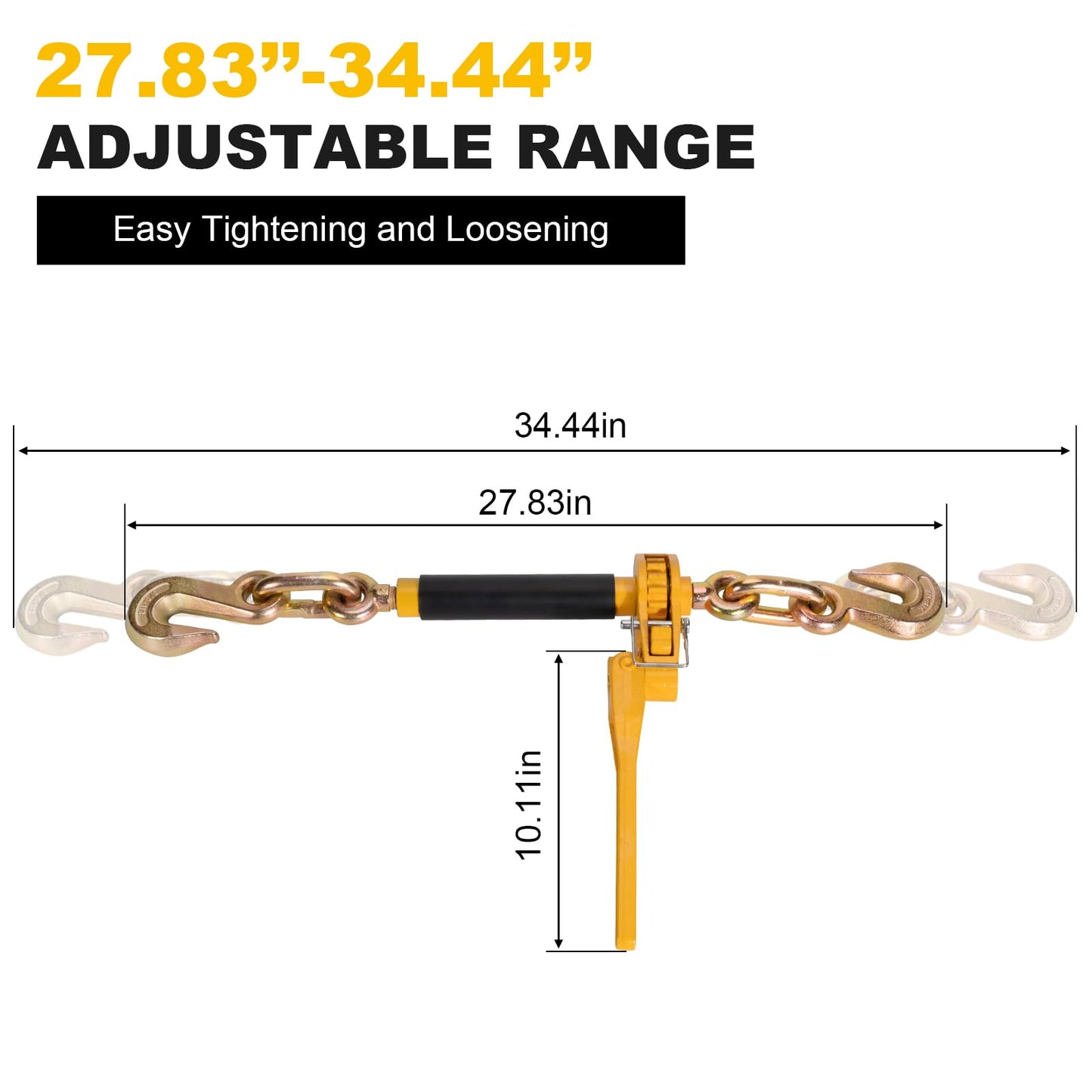 AYMMIC 3/8"-1/2" Heavy Duty Folding Handle Load Binder, Ratchet Chain Binder with Grab Hooks G70-T80, 12,000 lbs WLL Tie Down Hauling Chain Binders for Flatbed Truck Trailer, 2 Pack
