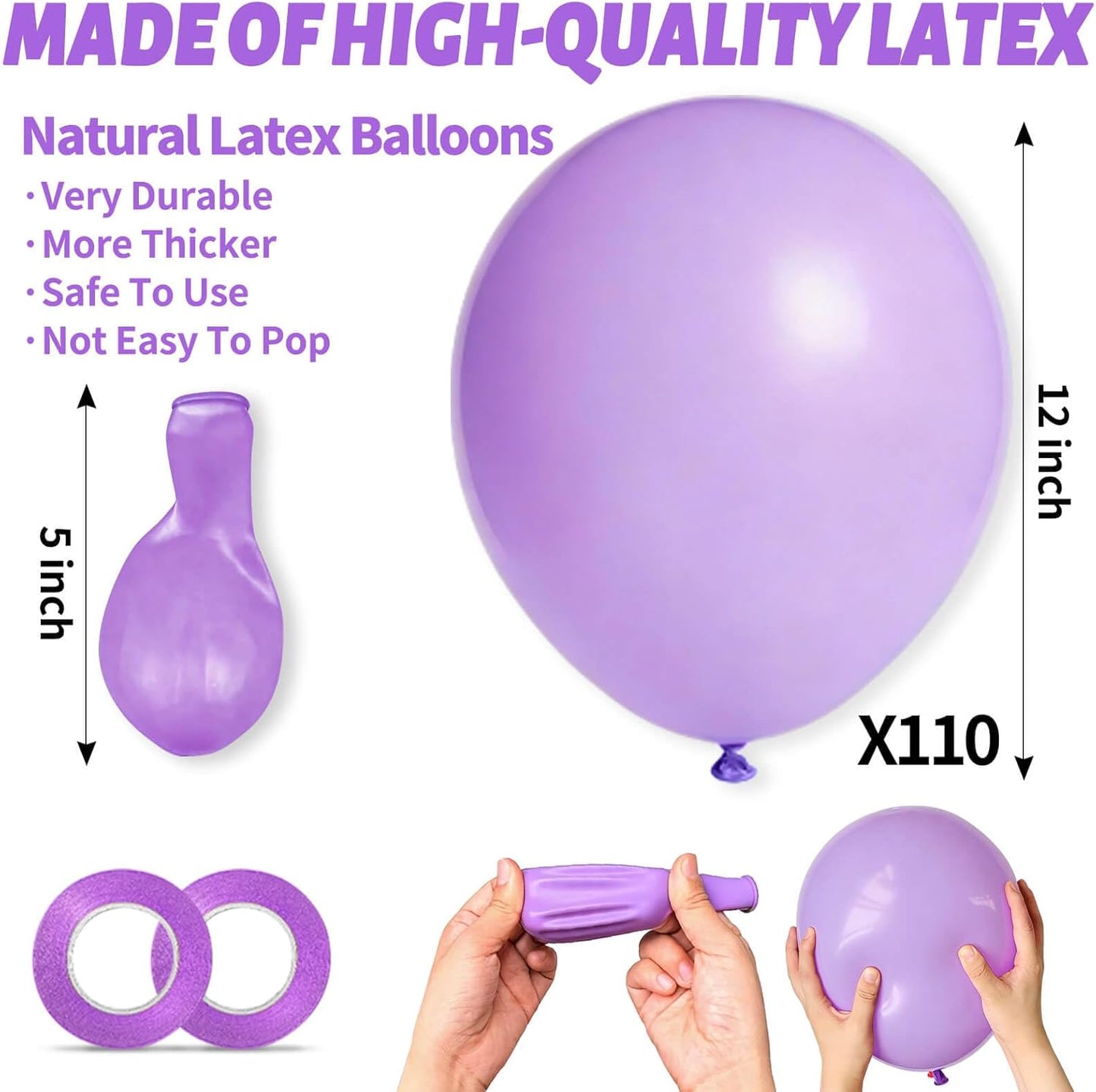 Pastel Purple Balloons by 110pcs - 12 Inch Latex Balloons for Birthday Parties & Baby Showers