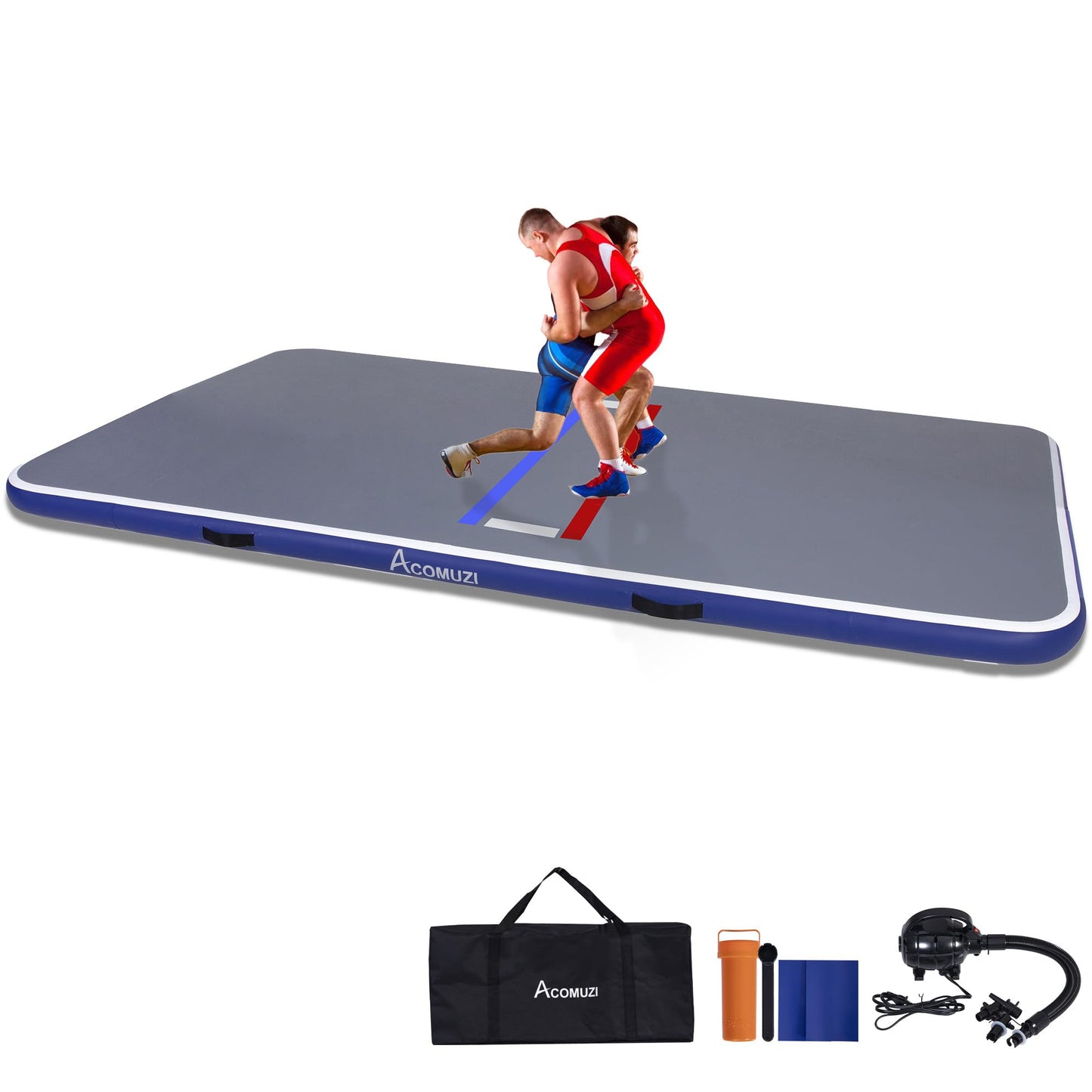 ACOMUZI Inflatable Wrestling Mat 13FT/10FT/5FT, Portable Jiu Jitsu Mats Wrestling Mat for Home, Outdoor or Indoor Training Mat for Water Yoga, Gymnastics, BJJ, MMA (Gray+Blue, 10FTx5FT×4inch)