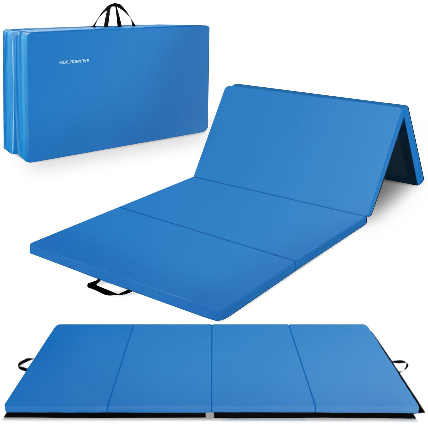 BalanceFrom All Purpose 4'x10'x2" Extra Thick High Density Anti Tear Gymnastics Gym Folding Exercise Aerobics Mats (Blue)