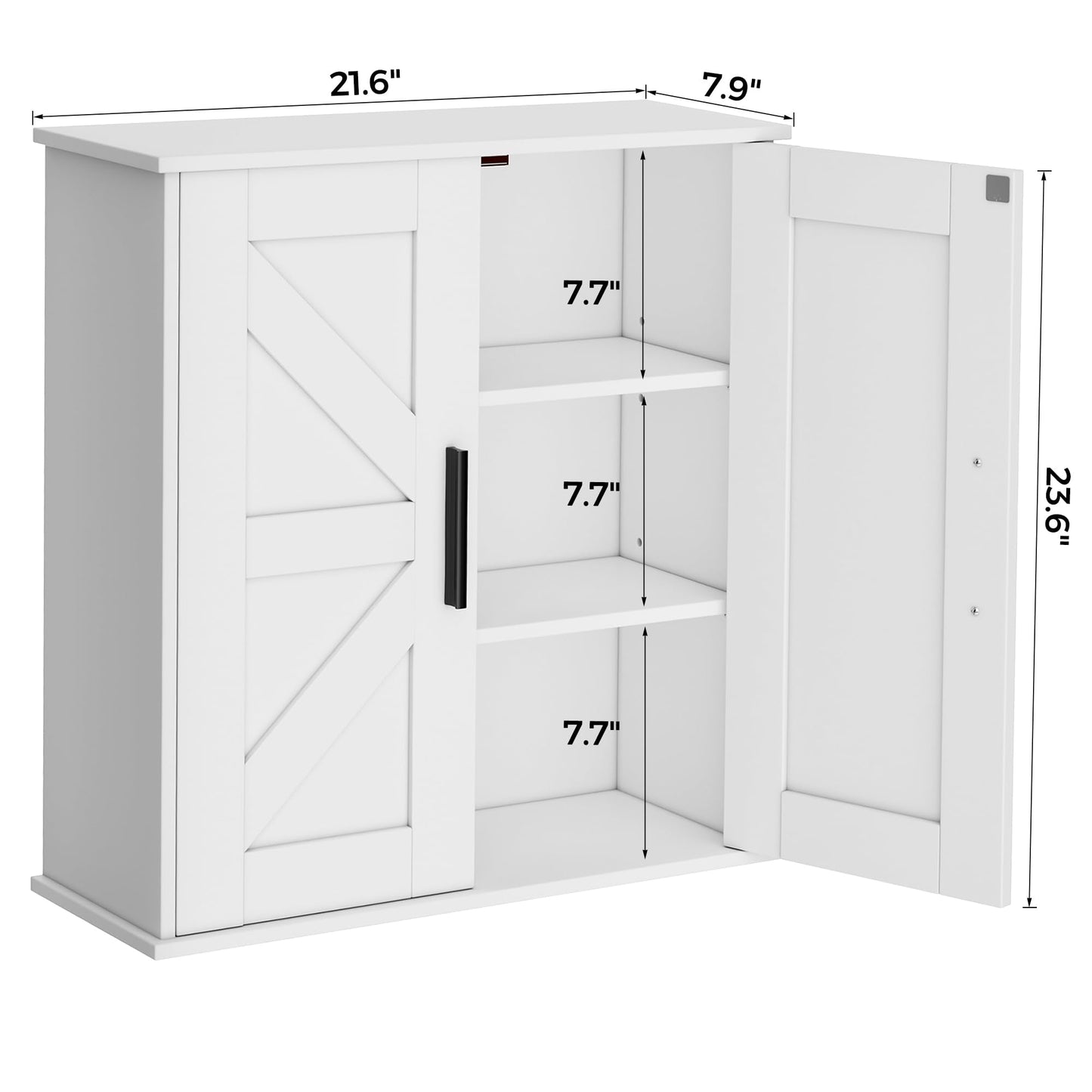 Homleke Bathroom Wall Cabinet, Over Toilet Storage Cabinet with Barn Doors and Adjustable Shelves, 3-Tier Medicine Cabinet Wall Mounted, for Bathroom, Kitchen, Entryway, Laundry Room, White, (7.9" D)