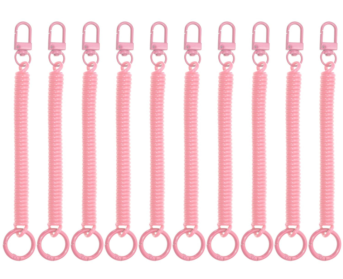 Mini Skater Retractable Coil Spring Keychain Stretchy Spirals Keyring for Work Keys ID Badge, Pack of 10 (Pink)