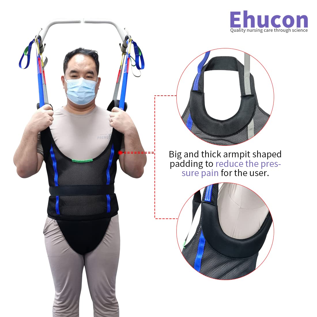 Ehucon Comfort Padded Patient Lift Walking Sling,Portable Standing Harness to People/Handicap for Ambulating Support Training,500 lbs Safety Loading-Large Size