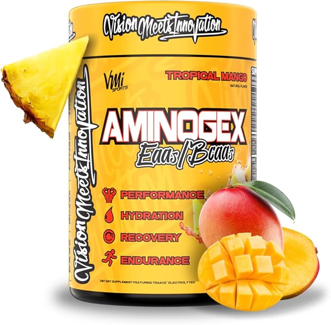 Aminogex Ultra | BCAA Powder | Amino Acids + Betaine and Glutamine | Amino Acid Post Workout Recovery Drink | Intra Workout Drink with Electrolytes | (30 Servings) (Tropical Mango, 18.2 ounces)