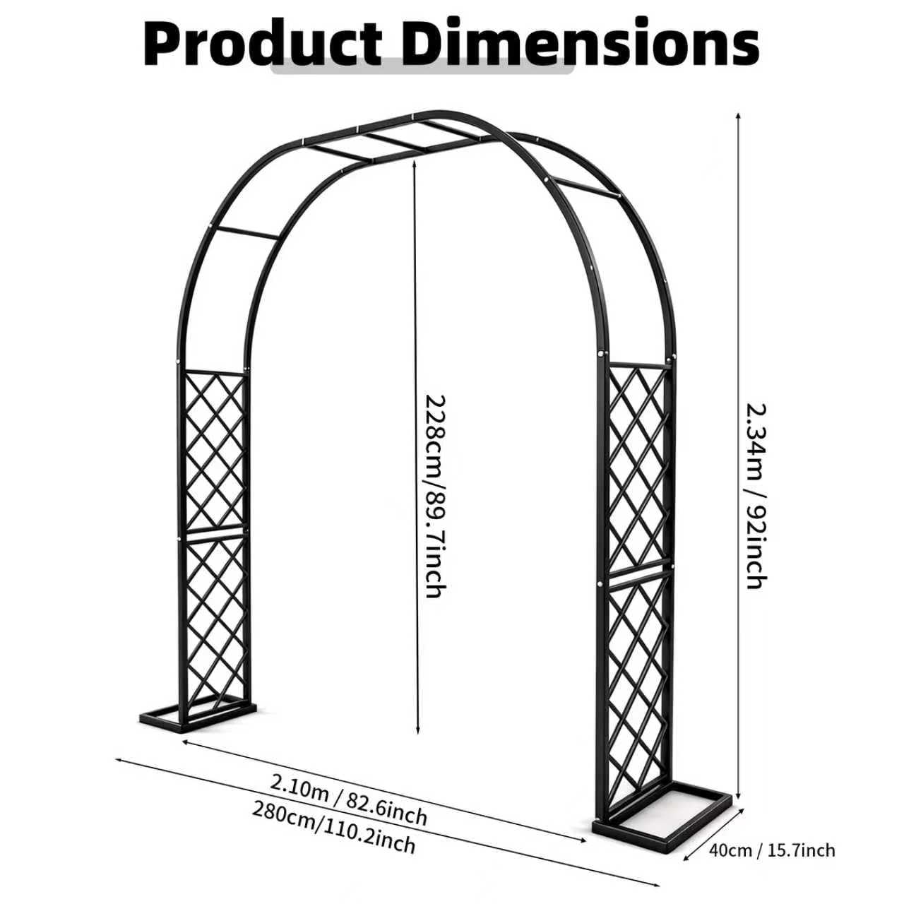 Vioranex Black Heavy Duty Galvanized Steel Garden Arch - 7 Feet Tall, Iron Trellis for Climbing Plants, Wedding Arch, Outdoor Patio Decor, 82.6" W x 92" H