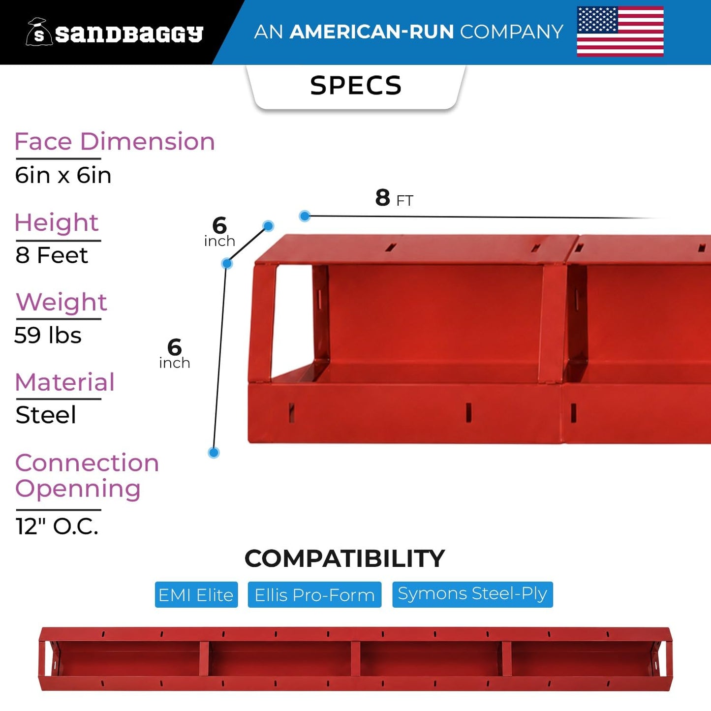 6" x 6" x 8 ft Inside Corners for Steel-Ply Concrete Forms - Sandbaggy (1, 6" x 6" x 8 ft)