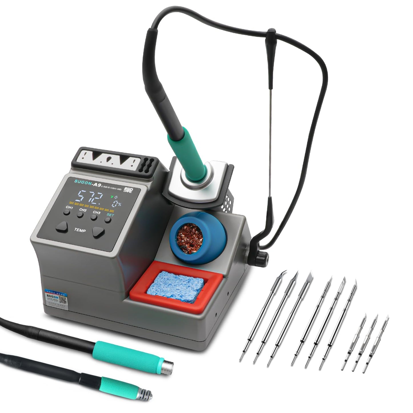 SUGON A9 210/245/115 Precision Soldering Stations, 120W Digital Soldering Iron Kit, with 210/245/115 Soldering Iron Tips and 3 Helping Hands, 212℉-842℉, ℃/℉, 3 Temperature Storage, Sleep mode