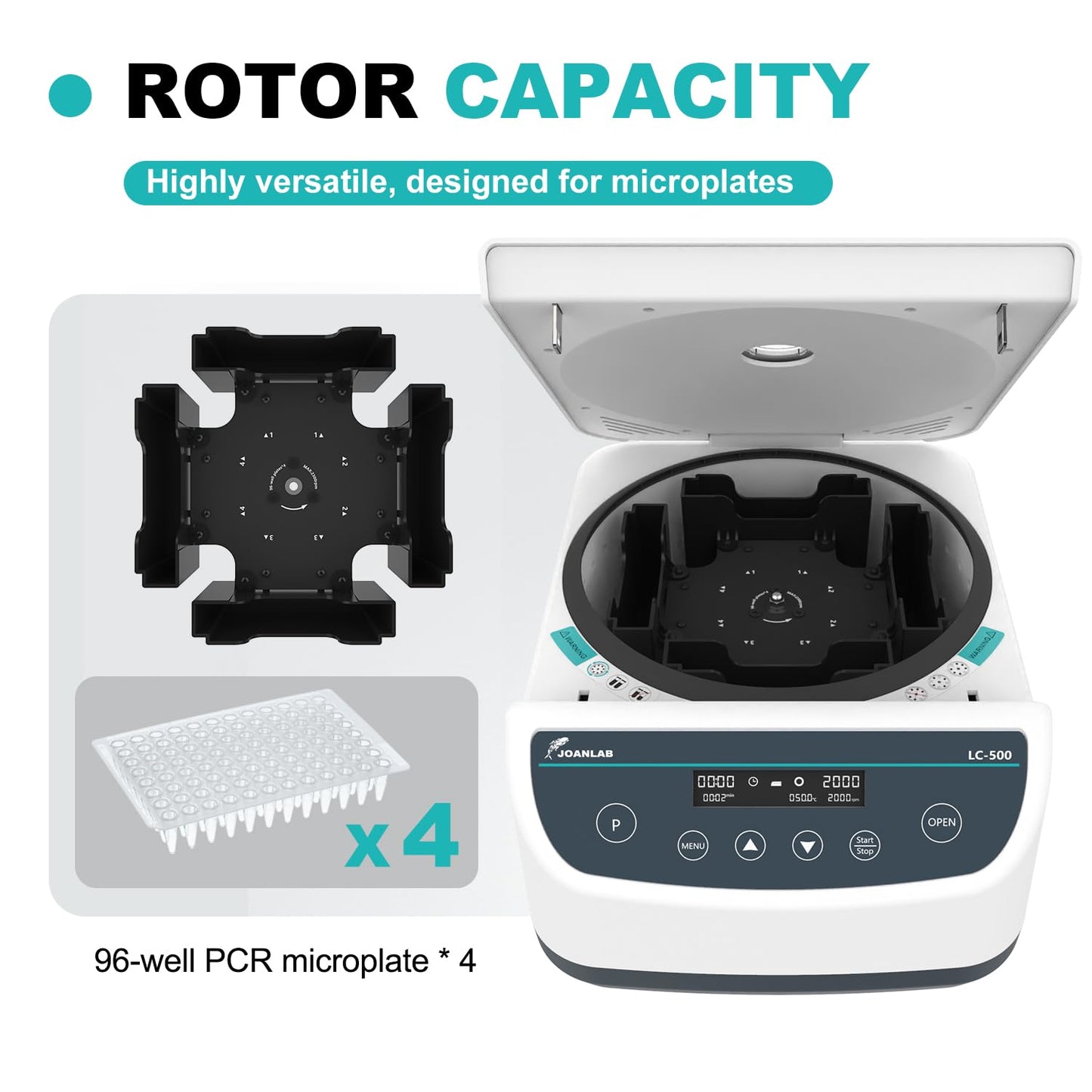 JOANLAB Centrifuge Machine Lab Benchtop Microplate Centrifuge 96-Well Plate x 4| Low Speed Control 500-4000rpm,2146xg RCF Digital Centrifuges w/Timer