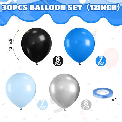 Blue and Black Balloons - 12 Inch Dark Blue & Silver Pearl Balloons for Boys' Birthday Party Decor