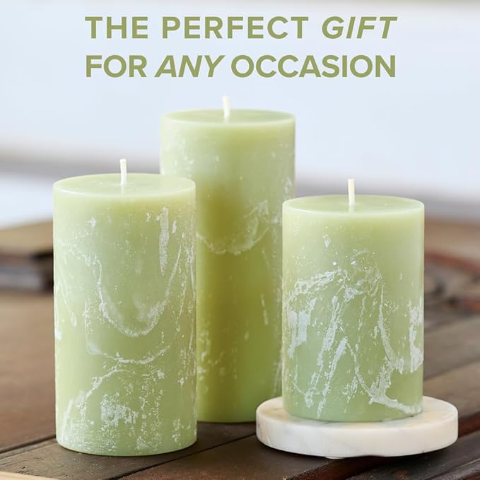 Simply Soson 3x6 inch Green Sage Rustic Pillar Scented Candle - 3 Pack - for Home Decor, Aromatherapy, Weddings, Restaurants, Spa, Church