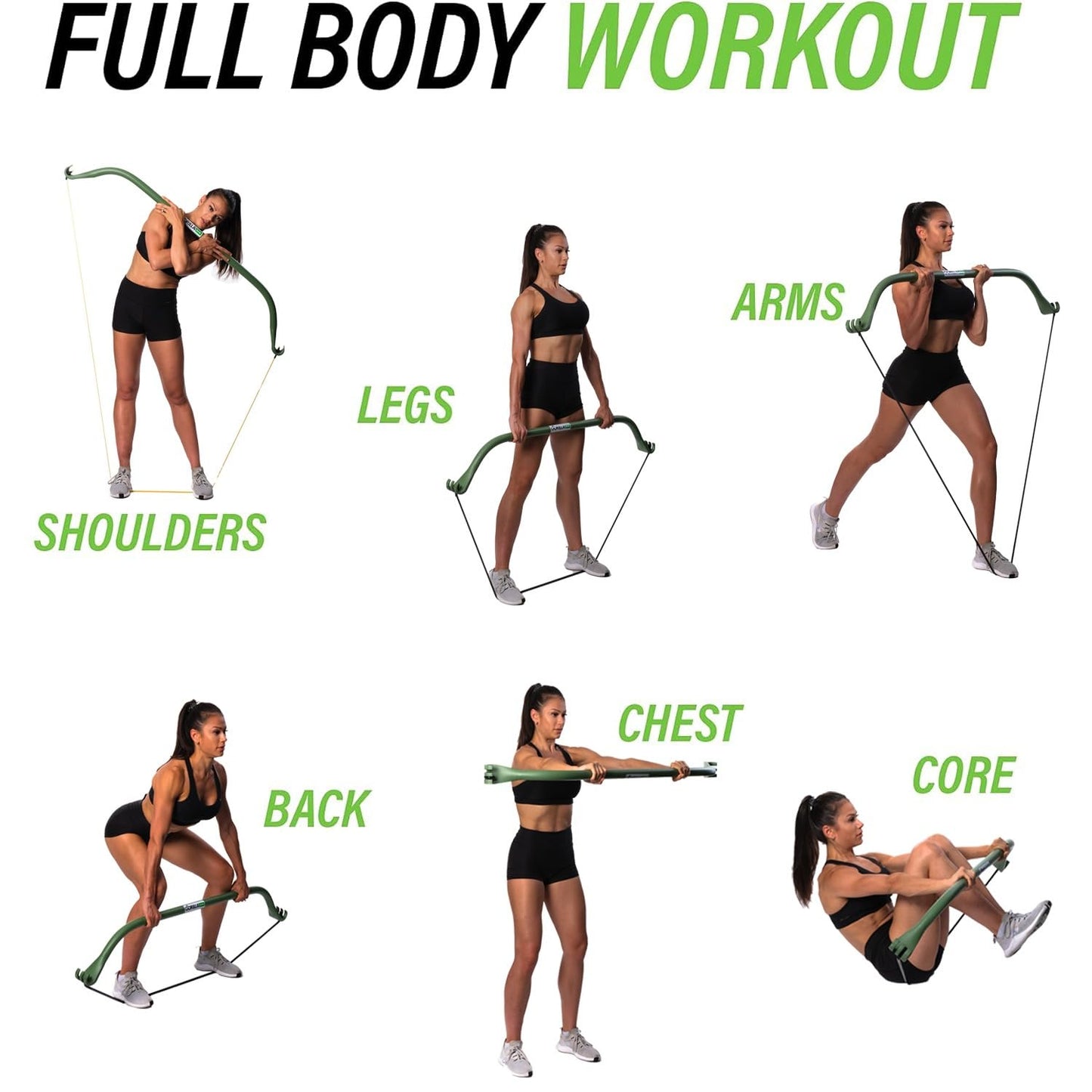 Gorilla Bow Lite All-in-One Home Gym System, Portable Resistance Band Bar for Strength Training, HIIT & Full Body Workouts, Lightweight Design for Home, Travel & Outdoor Use (Black, Heavy Bundle)